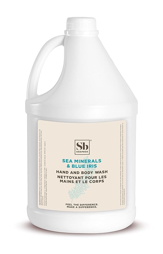 Soapbox Liquid Hand Soap & Body Wash, Sea Minerals & Blue Iris - Gentle, Moisturizing Hand & Body Cleanser, Vegan, Cruelty Free Hand Soap Refill for Bathroom, Kitchen, Professional Use - Gallon Size
