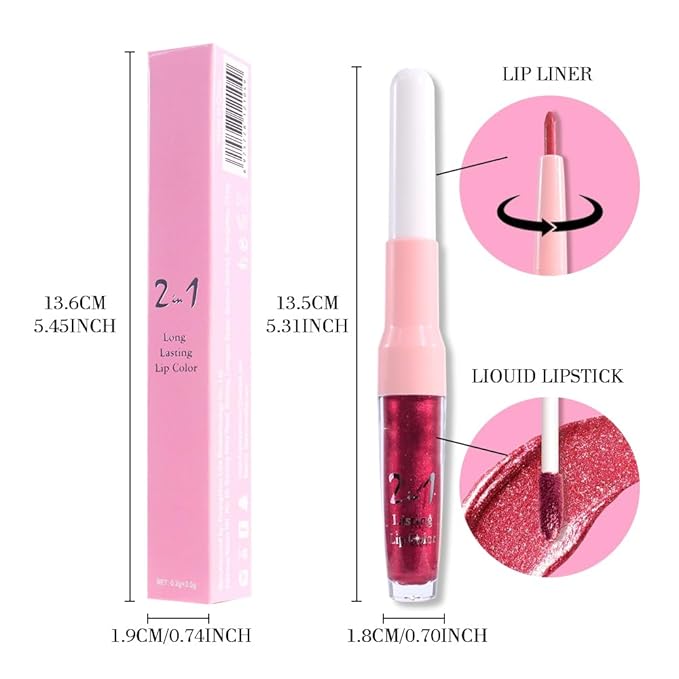 evpct Burgundy Plum Red Metallic Glitter Lip Liner and Lipstick Combo Lip Gloss Stain Set Makeup for Women Long Lasting Waterproof 24, Non Stick Cup Metal Shine Shimmer Iridescent Liquid Lipstick 23