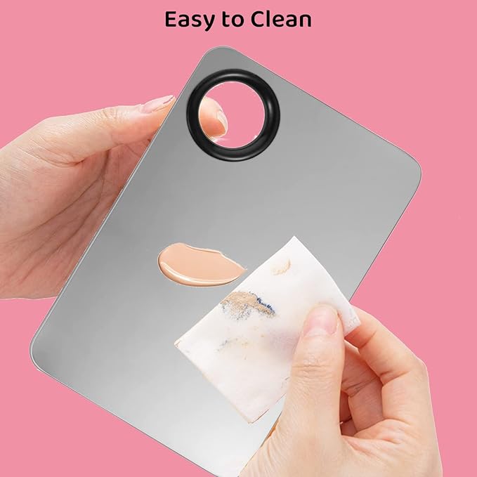Makeup Mixing Palette with Foundation Brush and Spatula, Stainless Steel Makeup Palette Tray Mixer Nail Art Palette Mixing Tray