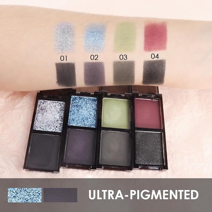 AMY'S DIARY 2 Color Shimmer Blue Matte black Eyeshadow Palette – Shimmer matte Shades eye shadow for Eye Makeup, Long-Lasting & Highly Pigmented, Vegan & Cruelty-Free for woman (02#)