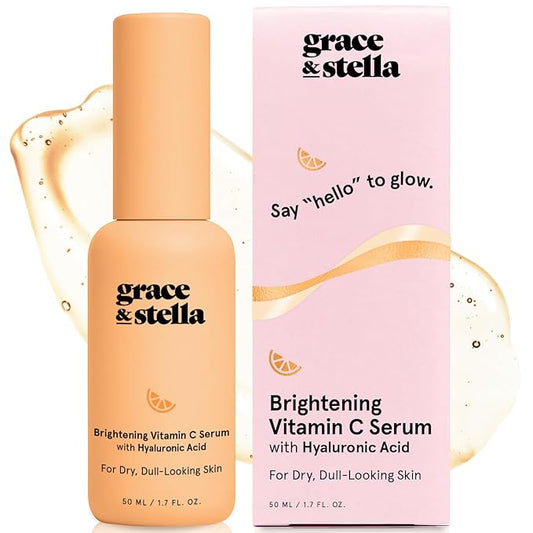 grace & stella Vitamin C Serum for Face (50ml /1.7 fl oz)- Brightening Vitamin C for Face with Hyaluronic Acid Serum To Reduce Dullness & Dark Spots - Vegan Skincare