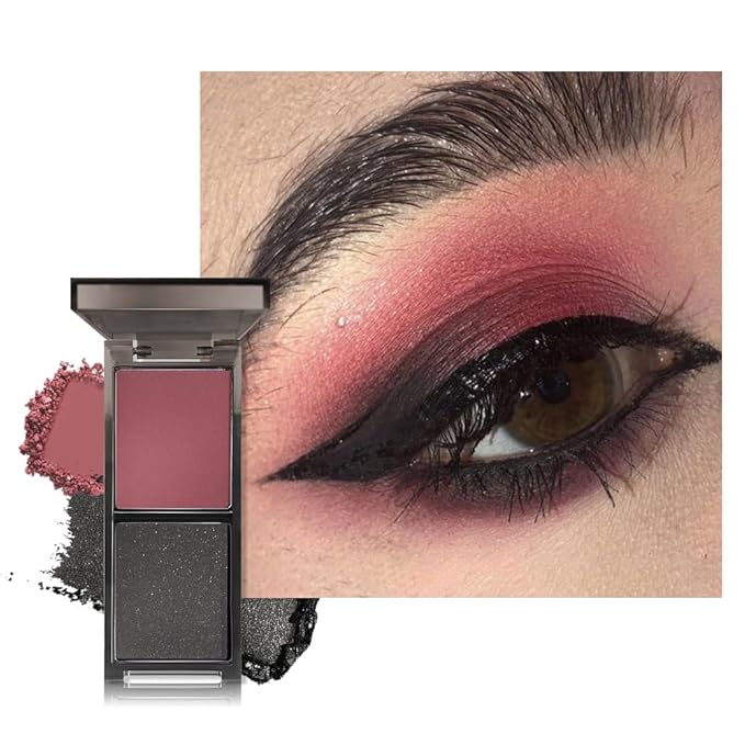 AMY'S DIARY 2 Color Shimmer Black matte Red Eyeshadow Palette – Shimmer matte Shades eye shadow for Eye Makeup, Long-Lasting & Highly Pigmented, Vegan & Cruelty-Free for woman (04#)