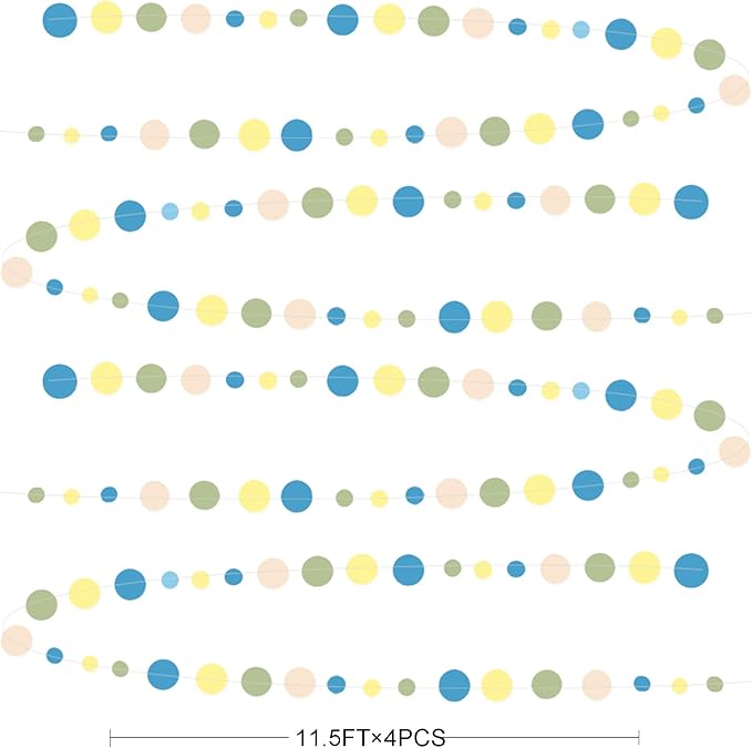 Sage Green Dusty Blue Yellow Beige Polka Dots Garlands Olive Green Macaron Yellow Dusty Blue Sand White Cream Nude Hanging Paper Circle Dots Streamer for Birthday Baby Shower Wedding Party Decorations
