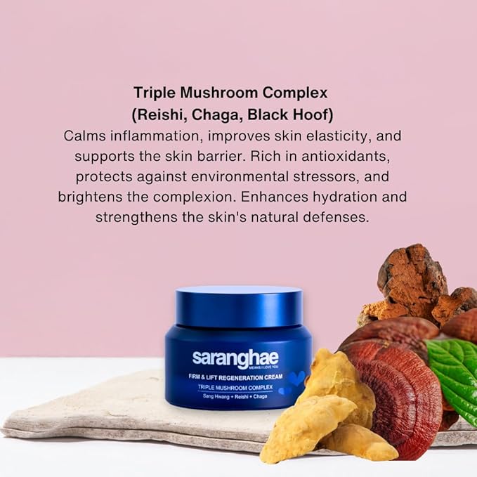 Saranghae Hydrating Moisturizer Face Cream for Soft, Smooth Skin, Face Moisturizer for Dry Skin, with Triple Mushroom Complex: Reishi + Chaga + Sang Hwang along with Hyaluronic Acid - 2.02 oz