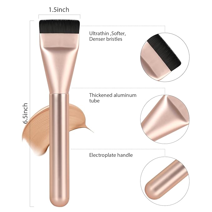 Ultrathin Foundation Brush for Liquid Makeup,Flat Spatula Liquid Foundation Brush Premium Face Makeup Brush for Blending Cream (Rose Gold)