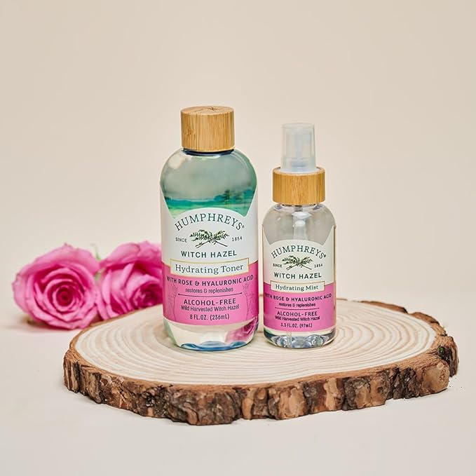 Humphreys Witch Hazel Hydrating Toner Mist Spray | Balancing & Hydrating Facial Toner | Alcohol-Free | Wild Harvested Witch Hazel | Soothing Rose Water | 3.3 Fl Oz Travel Size | Vegan & Cruelty-Free