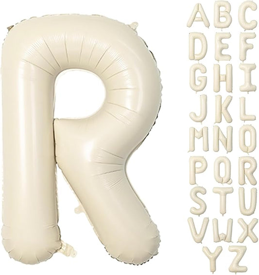 40 Inch Letter Balloons R, Big Custom A-Z Alphabet Foil Name Balloon Cream White, Self Inflating Beige Customize Helium Balloon Letters R for Women Girls Birthday Bride Baby Shower Party Decorations