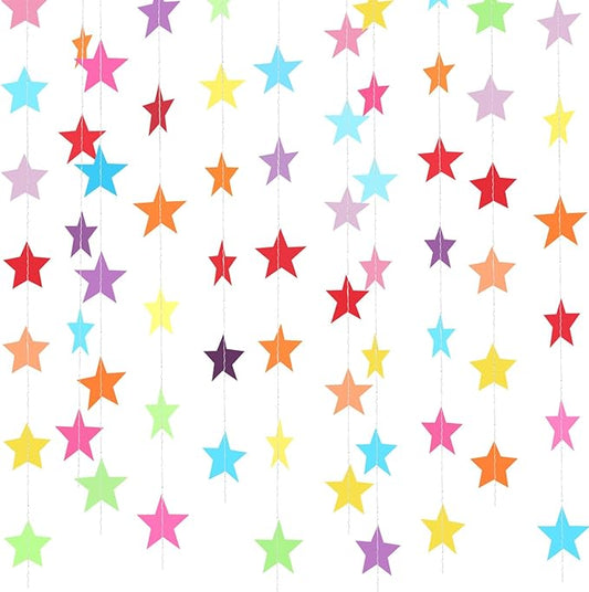 Patelai 130 Feet Glitter Star Garland Banner Decoration Hanging String Star New Year Eve Party Supplies Gold Black Party Decor for 2026 New Year Valentines Wedding Birthday (Colorful)