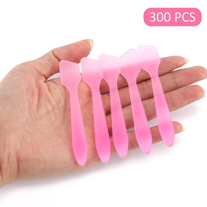 Tbestmax 300 PCS Mini Cosmetic Spatulas 3.2" x 0.6" Disposable Makeup Spatulas, Plastic Spatulas Pink Facial Creams Skin Care Spatulas