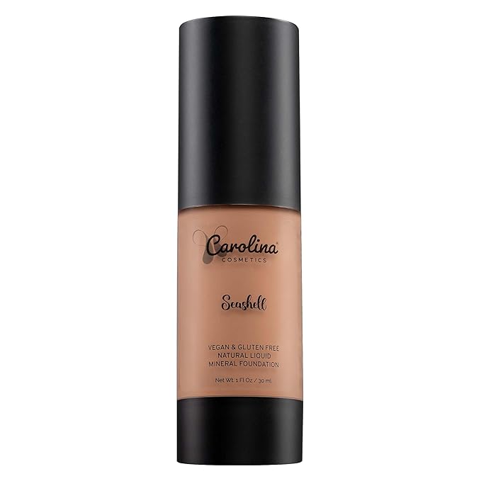 Carolina Cosmetics - Plant-Based Foundation in Seashell Shade - Hydrating, Pore-Minimizing & Buildable Coverage - Vegan, Non-GMO, Gluten-Free, Paraben-Free- Sun Protection - 1Fl Oz