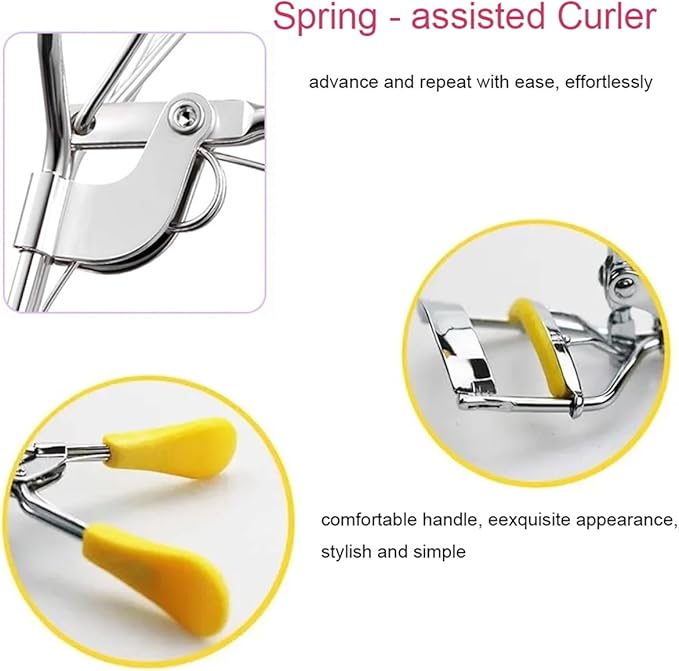 Eyelash Curler - Ergonomic Design for All Eye Shapes, Precision Curl Control, Superior Long- Lasting Curl, Gentle on Lashes, Includes 2PCS Silicone Replacement Pads, Easy to Use (Yellow)