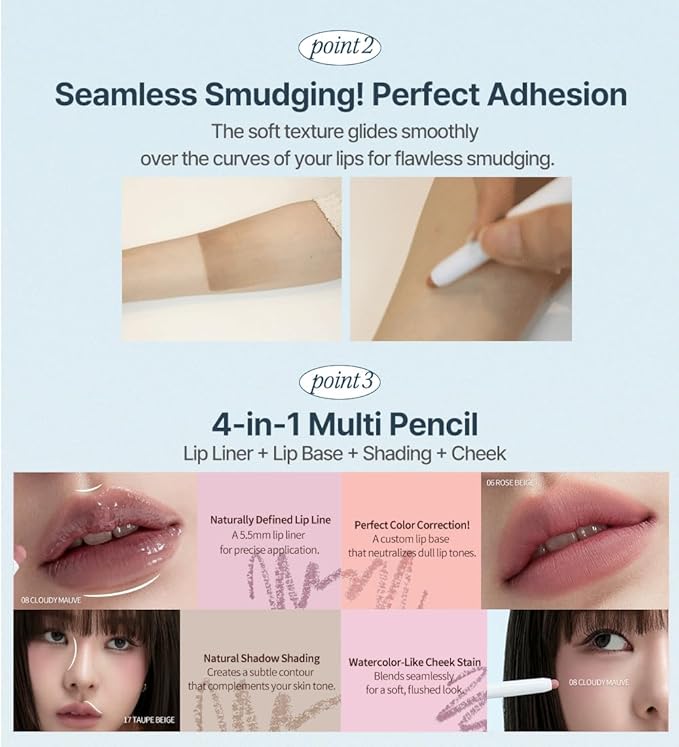 Heart Percent Dote On Mood Lip Liner Pencil, Long-Lasting Creamy Lip Crayon Smooth Lipliner Retractable Lipstick Overlip Line Color 0.8g, #02. Creamy Pink