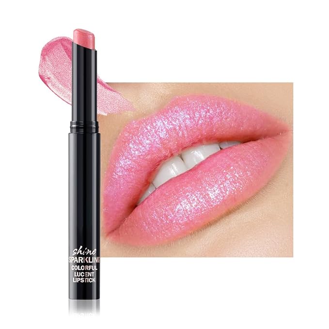 Pink Metallic Lipstick for Women,Lightweight Comfortable Non-Drying Shimmer Frosted Lipstick,Glitter Lip Gloss Stain Long Lasting Waterproof Smudge Proof 24 Hour Full Coverage Lip Makeup,Vegan
