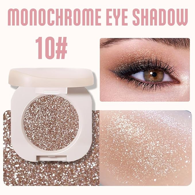 Single Nude Gold Brown Shimmer Eyeshadow,Bright Intense Monochrome Eye Shadow,Apply Makeup Easily,Glitter Pressed Powder Single Eyeshadow,24 Hour Eye Makeup Longwear Waterproof