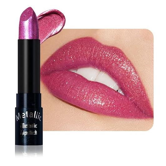 Plum Metallic Lipstick for Women,Lightweight Non-Drying Shimmer Frosted Lipsticks,Glitter Lip Gloss Stain Long Lasting Waterproof No Smudge Proof No Transfer 12 Hour,Cruelty-Free Makeup