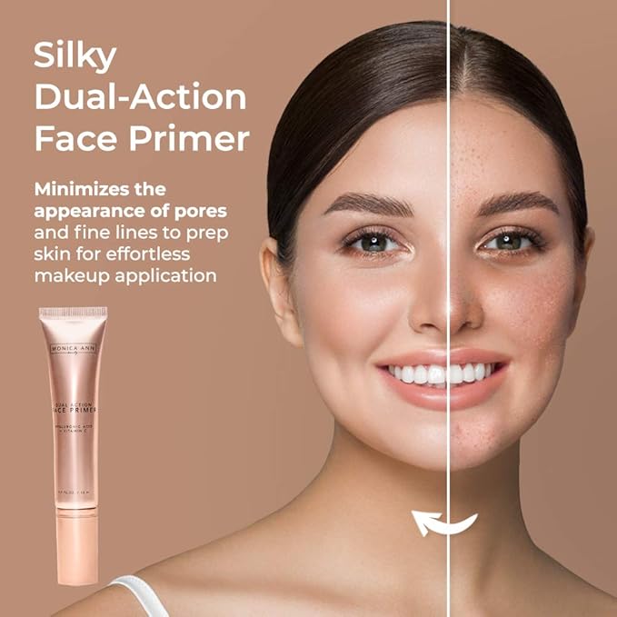Dual-Action Face Primer - 15 mL | Hydrating Makeup Primer With Vitamin C & Hyaluronic Acid | Smoothing Translucent Matte Pore Minimizer | Foundation Primer For Any Skin Tone