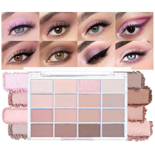 16Colors Light Beige Coral Brown Basics Matte Eyeshadow Palette,Eye Shadow Travel Makeup Palette all in one Long Lasting Waterproof,Great for Travel Gift Kit