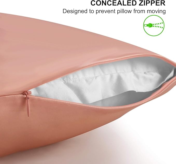 ALASKA BEAR Natural Silk Pillowcase, Hypoallergenic, 19 Momme, 600 Thread Count 100 Percent Mulberry Silk, Queen Size with Hidden Zipper (1, Dusty Pink)