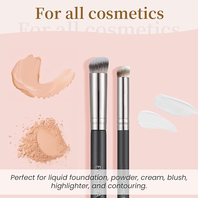 Angled Flat Concealer Brush Set, 2pcs Dense Under Eye Nose Contour Brush for Liquid Foundation Cream Powder Blending Buffing Stippling (270+370)…