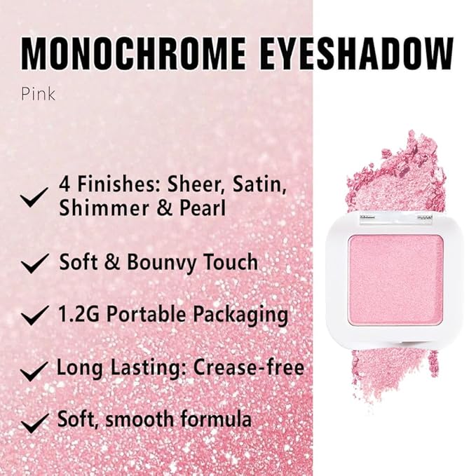 Kaely Pressed Single Eyeshadow Makeup, Pink Shimmer Highly Pigmented Monochrome Eye Shadow Palette, Waterproof Neutral Powder Mini Eyeshadow, sombras para ojos, Lightweight Blendable, 11