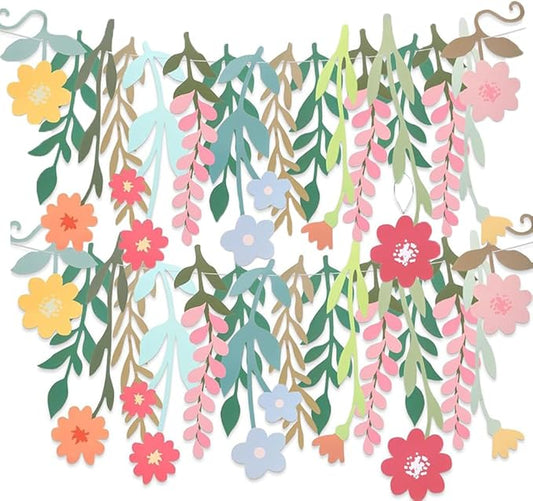 2PCS Flower Party Banner Wildflower Garland Spring Birthday Colorful Flowers Wedding Party Decorations Baby Shower Birthday Supplies