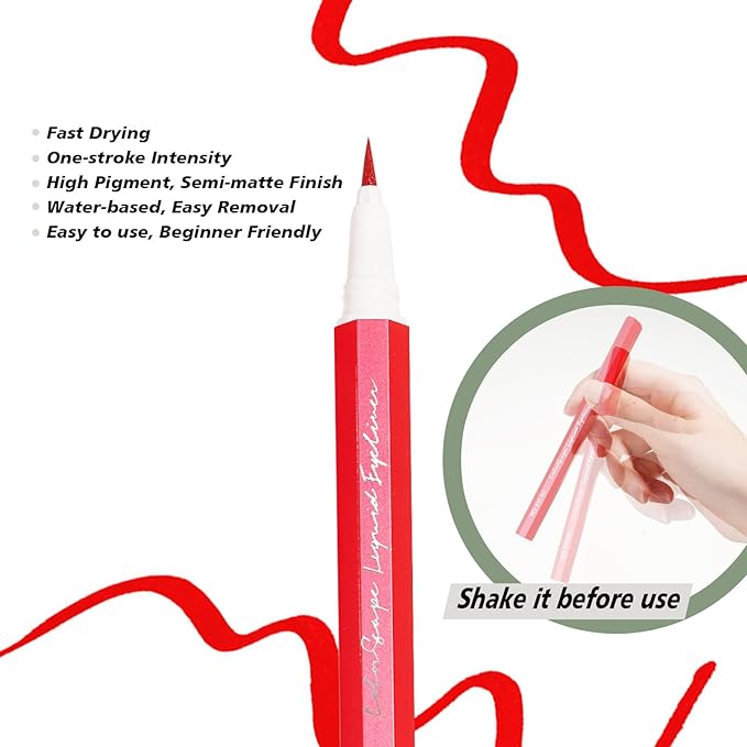 Liquid Eyeliner, Red Eyeliner Pen, Long Lasting Colored Eye Liner Pen with Precision Felt Tip, Water Removable, Friendly to Sensitive Skin, Party Makeup (Crimson Rave)