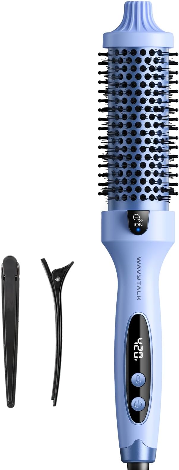 Wavytalk Blowout Boost Thermal Brush, 1.5 inch Heated Round Brush for Blowout Look, Negative Ion Technology, Ceramic Tourmaline, 5 Temperature Settings, Dual Voltage, Blue