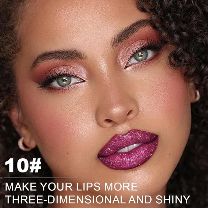 Purple Brown Metallic Lipstick for Women,Lightweight Non-Drying Shimmer Frosted Lipsticks,Glitter Lip Gloss Stain Long Lasting Waterproof No Smudge Proof No Transfer 12 Hour,Cruelty-Free Makeup