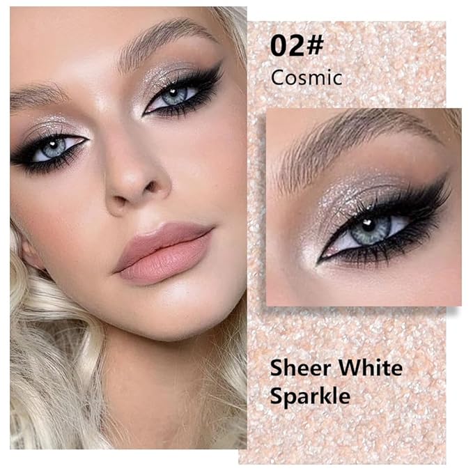 Glittler Single Eye Shadow Palette Makeup, Sheer White Sparkle Shimmer Monochrome Eyeshadow For Old Women, Pigmented Waterproof Sombras Para Ojos, Vegan, Talc, Paraben & Cruelty Free, 02