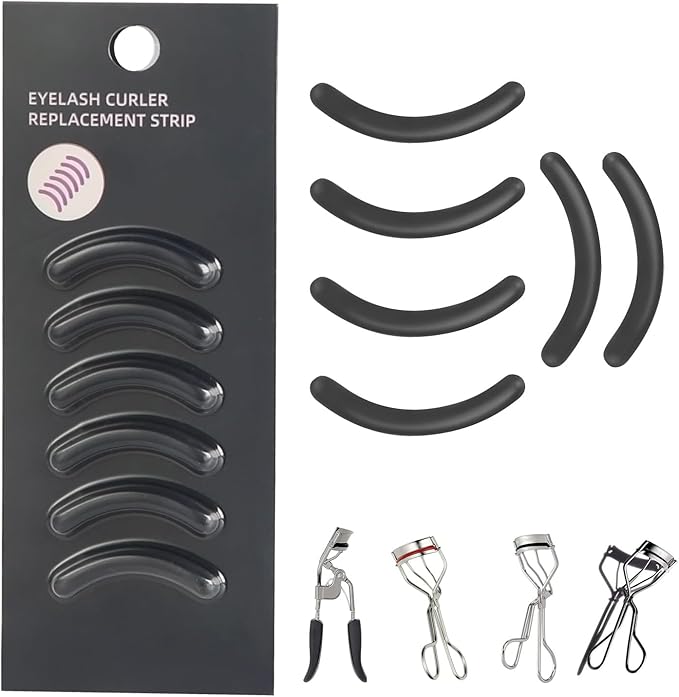 Soft Silicone Rubber Eyelash Curler Refills Compatible with Shiseido, Tweezerman, Revlon, Shu Uemura, Surratt, e.l.f Eyelash Curler for Travel Portable Carry,Cosmetic Accessory,6PCS (Black)
