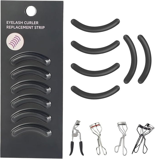 Soft Silicone Rubber Eyelash Curler Refills Compatible with Shiseido, Tweezerman, Revlon, Shu Uemura, Surratt, e.l.f Eyelash Curler for Travel Portable Carry,Cosmetic Accessory,6PCS (Black)