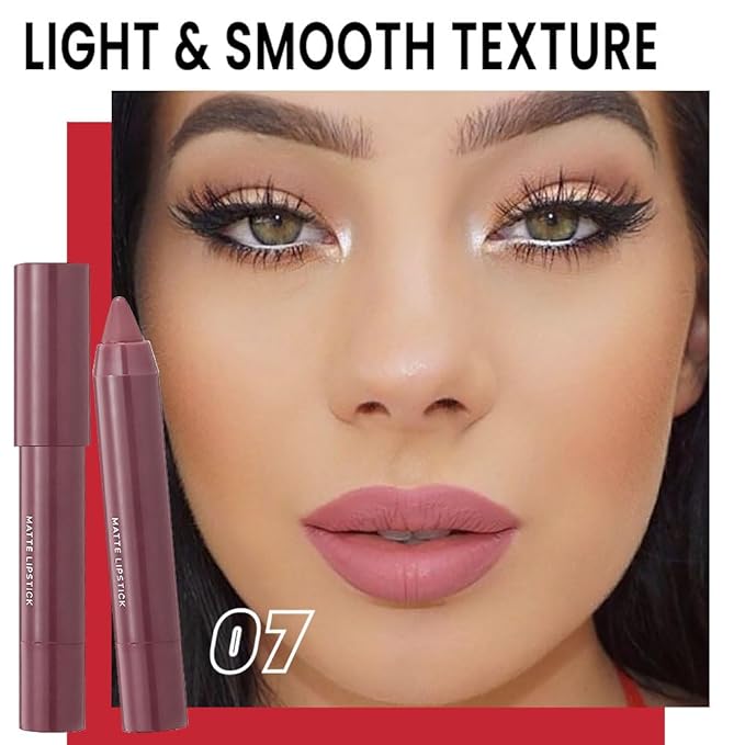 BINGBRUSH Lip Crayon Matte Longwear Lipstick Pack Set,Moisture Smooth Color Stick Ultimate Lip Crayon for Makeup Collection - Waterproof Velvet Lipgloss (2pcs 04#&07#, 2 Count (Pack of 1))