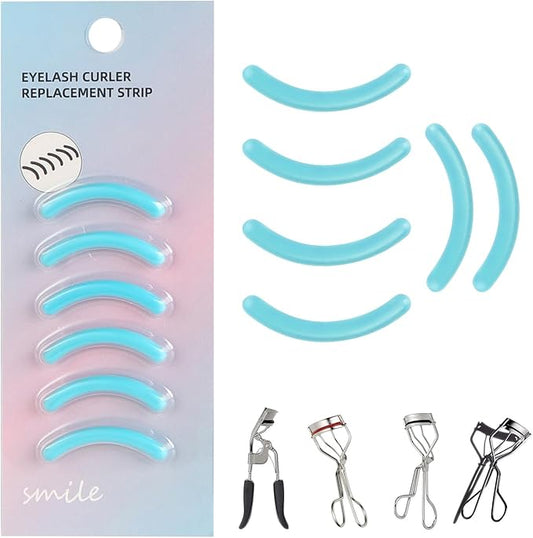 Soft Silicone Rubber Eyelash Curler Refills Compatible with Shiseido, Tweezerman, Revlon, Shu Uemura, Surratt, e.l.f Eyelash Curler for Travel Portable Carry,Cosmetic Accessory,6PCS (Blue)