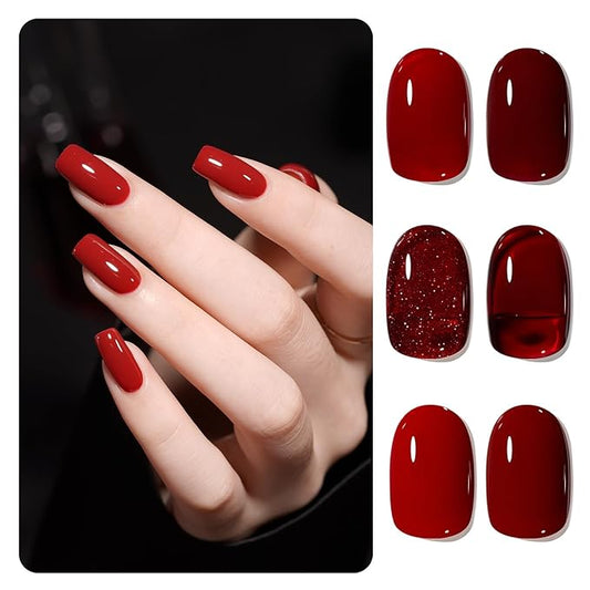 GAOY Viva Chili Gel Nail Polish Set, 6 Colors Including Burgundy Red Glitter Red Jelly Gel Polish Kit for Salon Manicure and Nail Art DIY at Home