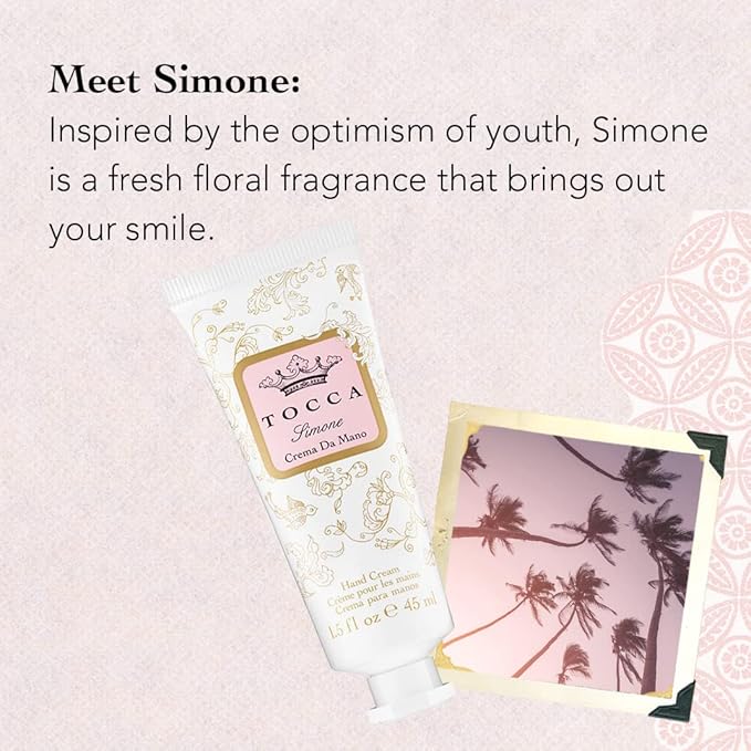 Tocca Crema de Mano Luxe, Simone Hand Cream, 4 oz - Fresh Floral - Breezy, Sparkling, Radiant - Moisturizing, Quick Absorbing