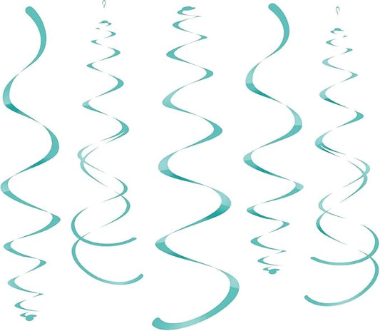 WEVEN Teal Party Hanging Swirl Decorations Plastic Streamer for Ceiling, Pack of 28