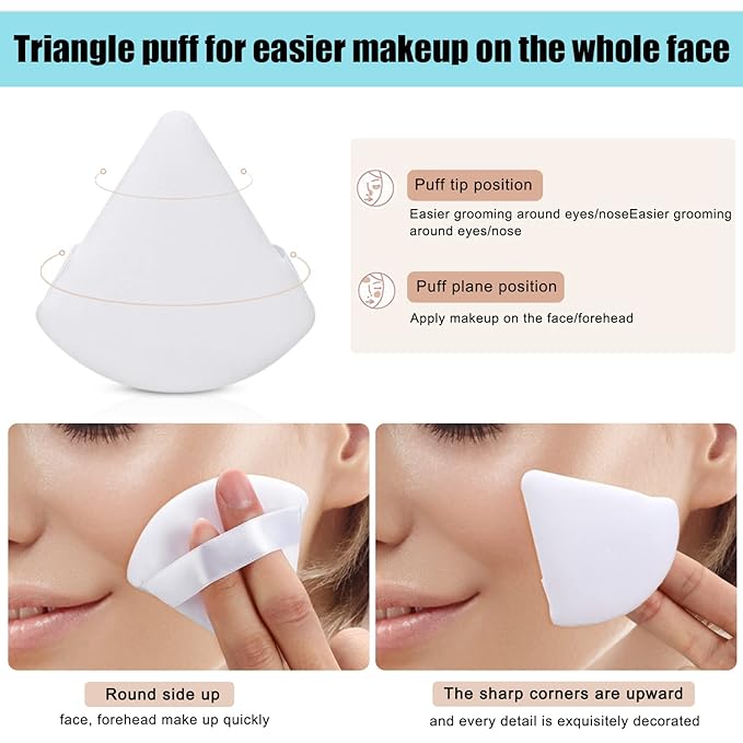 8 Pcs Cotton Powder Puff Face,JASSINS Triangle super soft Both dry and wet Makeup Setting Puff,For Concealer/Loose Powder/Body Powder/Foundation/Blush Makeup Sponge Set (Black+White)