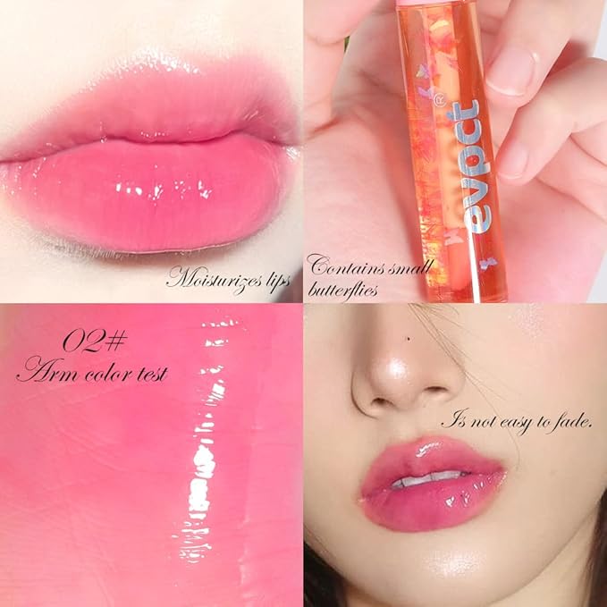 evpct 3Pcs Clear Color Changing PH Tinted Lip Gloss Sets for Women, Pink Mood Lip Oil Gloss Balm Tint Stain Glaze Pack Hydrating 0.34 fl.oz *3