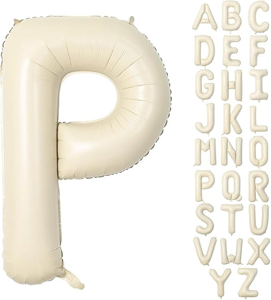 40 Inch Letter Balloons P, Big Custom A-Z Alphabet Foil Name Balloon Cream White, Self Inflating Beige Customize Helium Balloon Letters P for Women Girls Birthday Bride Baby Shower Party Decorations