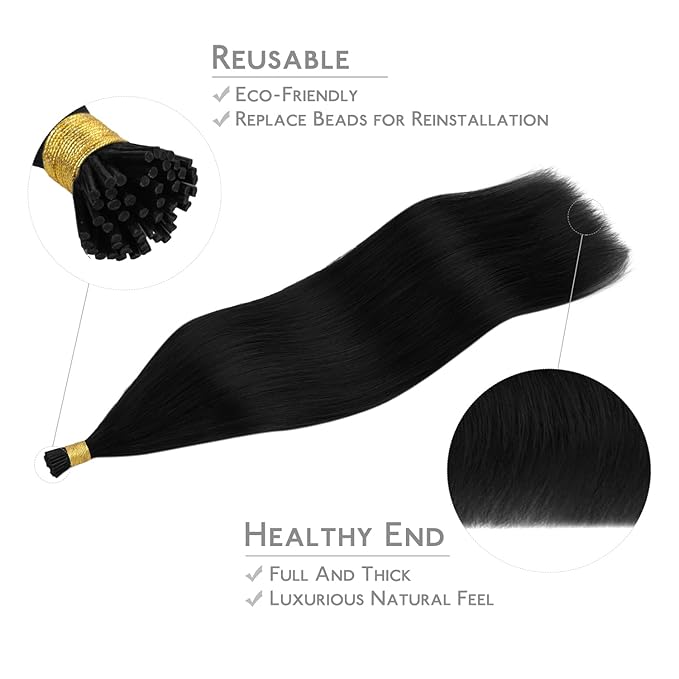 WENNALIFE I Tip Hair Extensions Human Hair, 50g 50s 18 Inch Jet Black Remy Itip Human Hair Extensions Invisible Itips Straight I Tips Fusion Extensions Real Human Hair