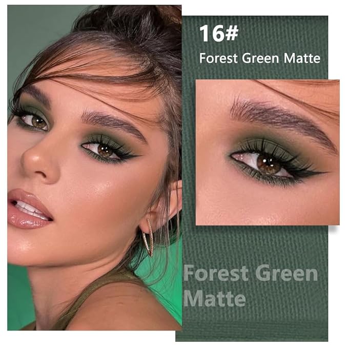Buildable Matte Eyeshadow Makeup Palette Single - Forest Green Shades | Creamy Pressed Powder for Easy Blending | Mini Travel Palette for Women | Everyday Natural Eye Makeup