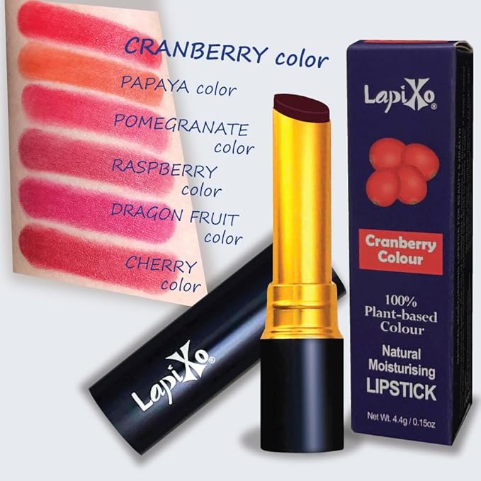LAPIXO 100% Plant-based Color Lipstick, Unique Formula, Natural + Moisturizing | Non-Toxic, All Food Ingredients, Antioxidant-rich, Natural Matte Vibrant Color, 4.4g/0.15oz (Cranberry color)