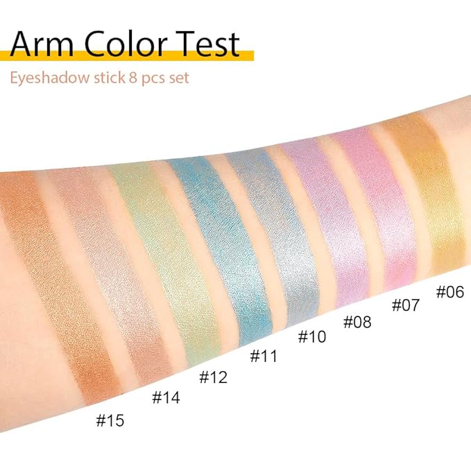 8Pcs Cream Eye Shadow Brightener Sticks Set for Eyes, Desert Mocha Beige Gold Light Purple Pink Sky Dazzling Blue Geen, Halloween Makeup, Matte Shimmer Eye Shadow Pencil Pen Crayon Waterproof 02