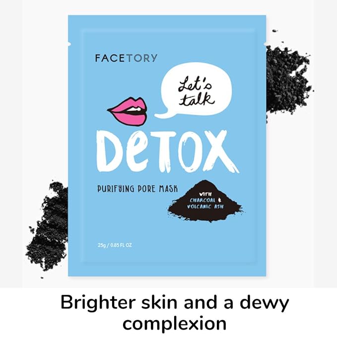 FACETORY K Beauty Face Mask Skin Care - LET'S TALK DETOX PURIFYING Sheet Mask with Charcoal & Volcanic Ash | Pore Refining Charcoal Face Mask (10 Pack)
