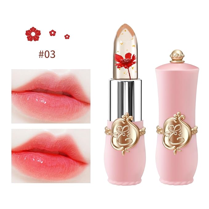 BestLand 3 Pcs/Set Flower Jelly Lipstick Set Temperature Change Moisturizer Long Lasting Nutritious Balm Magic Color Change Lip Gloss (3Pcs Flower Jelly Lipstick 010203)