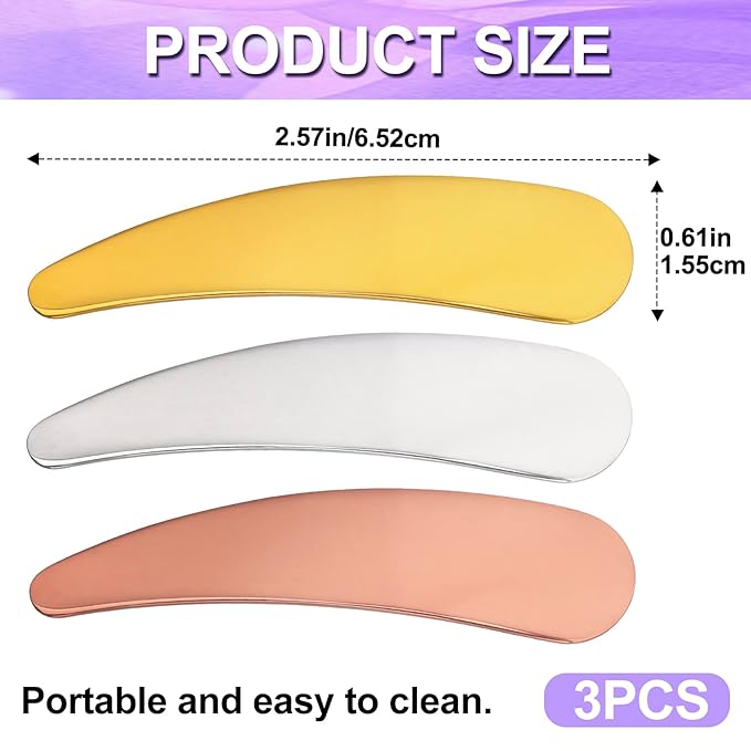 3pcs Mini Metal Makeup Spatula, Reusable Cosmetic Cream Spatulas Spoon, Skincare Scoop Applicator Facial Massage Beauty Tools for Mixing and Sampling Face Eye Cream- Silver & Gold & Rose Gold
