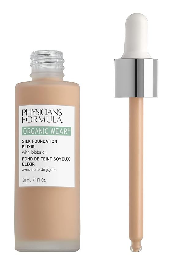 Physicians Formula Organic Wear All Natural Liquid Foundation Elixir Fair-to-Light, Full Coverage | Dermatologist Tested, Clinicially Tested