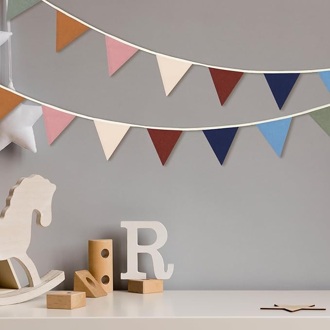 VitalCozy 17 ft Pennant Banner Flags, 2 Pcs Nursery Garland Triangle Bunting Flag Double Side Baby Banner for Boho Decor Baby Shower Birthday Wedding Party Event, Each 8.5 ft(Retro Colors)