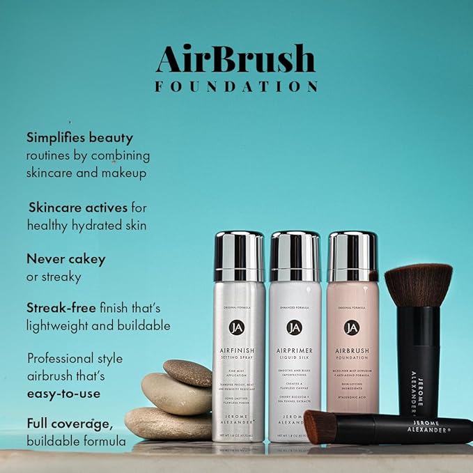 MagicMinerals AirBrush Foundation Set by Jerome Alexander - Complete 5pc Spray Makeup Set with Foundation, Primer, and Setting/Finishing Spray - for Smooth, Radiant Skin (Fair)