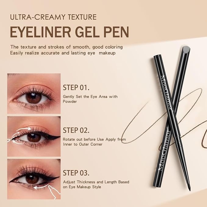 12 Pcs Black and Brown Eyeliner Pencil Gel Eyeliner Pen with Retractable and Waterproof Eye Liner for Bold and Defined Eye Liner (6 Black+6 Brown)